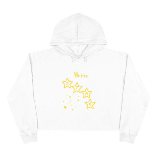Gold-"Born Star": Cropped Hoodie — Cute Minimalist Star Graphic Crop Sweatshirt