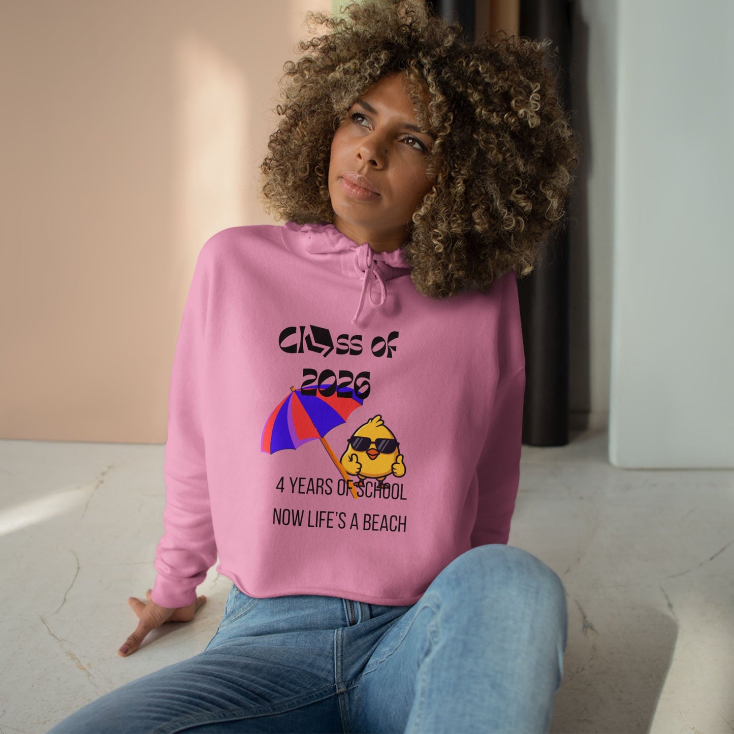 Class of 2026 Crop Hoodie – 'Now Life's a Beach' Graduation Pullover
