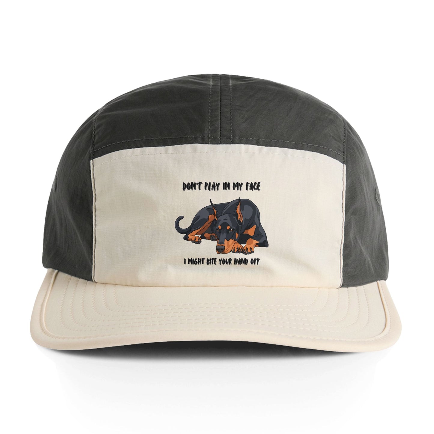 Two-Tone Nylon Cap — Doberman 'Don’t Play in My Face' Graphic Hat