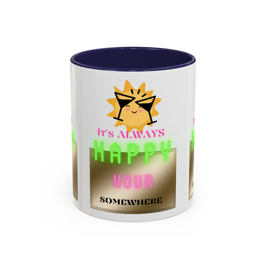 Coffee Mug — "It's Always Happy Hour Somewhere" Neon Sun Cocktail Accent Mug