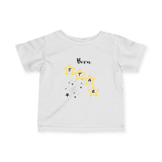 Infant Tee — "Born Star" Yellow Star Graphic Baby Shirt