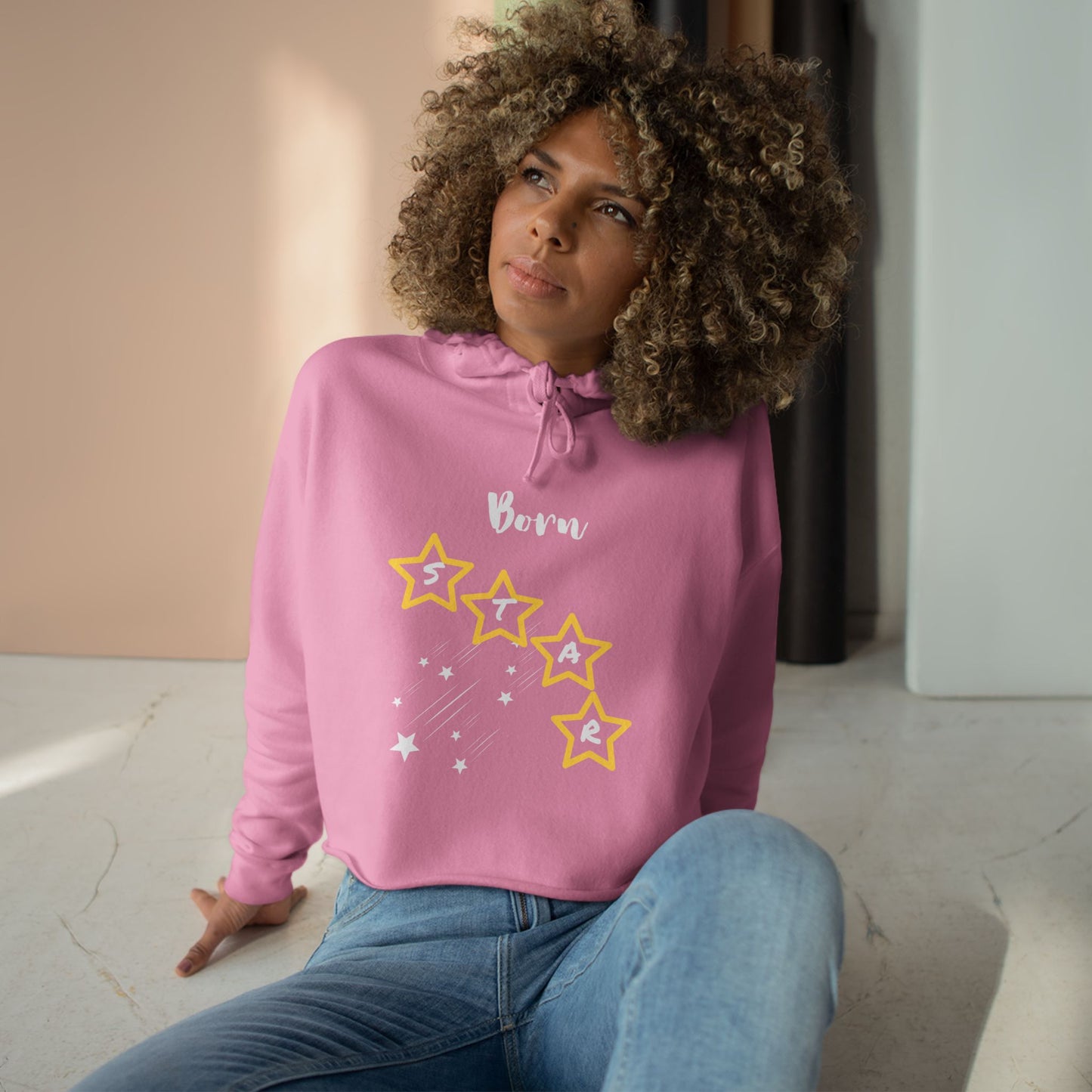 Born Star Crop Hoodie — Women's Celestial Graphic Cropped Hoodie