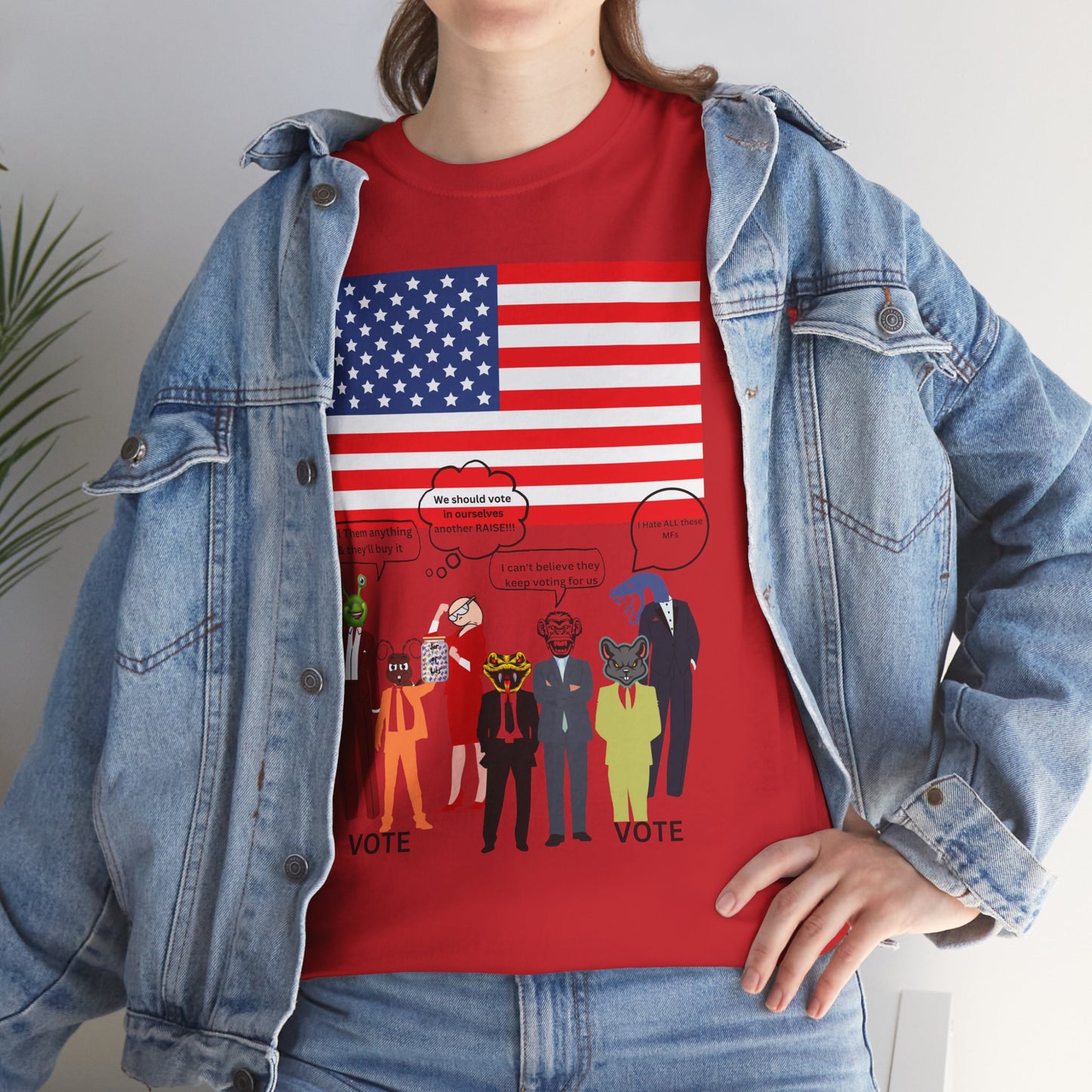 Patriotic 'Vote' Graphic Tee — American Flag Politicians-Lizard Forms Encouraging Voting