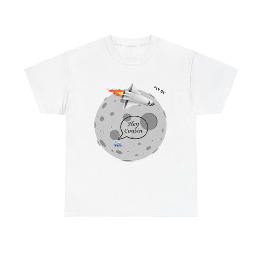 Hey Cousin Rocket Moon T-Shirt — Cute Retro Space Plane Graphic Tee