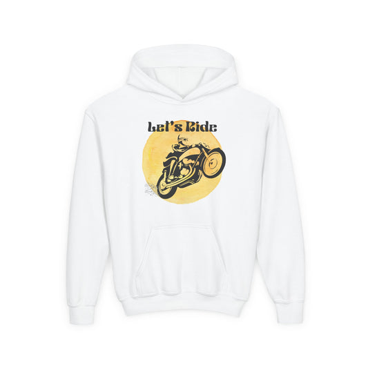 Youth Hoodie - "Let's Ride" Vintage Motorcycle Graphic