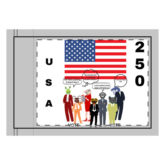 Double-Sided Flag — Patriotic Cartoon Funny Political Statement USA 250 Design