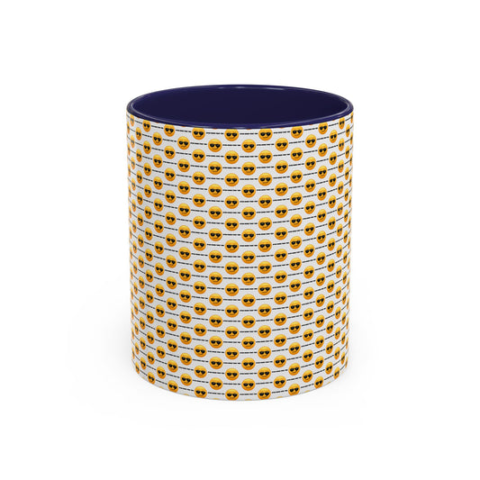 Sunglasses Emoji Pattern Accent Coffee Mug (11 oz) Asking "Who Run's This Ish"