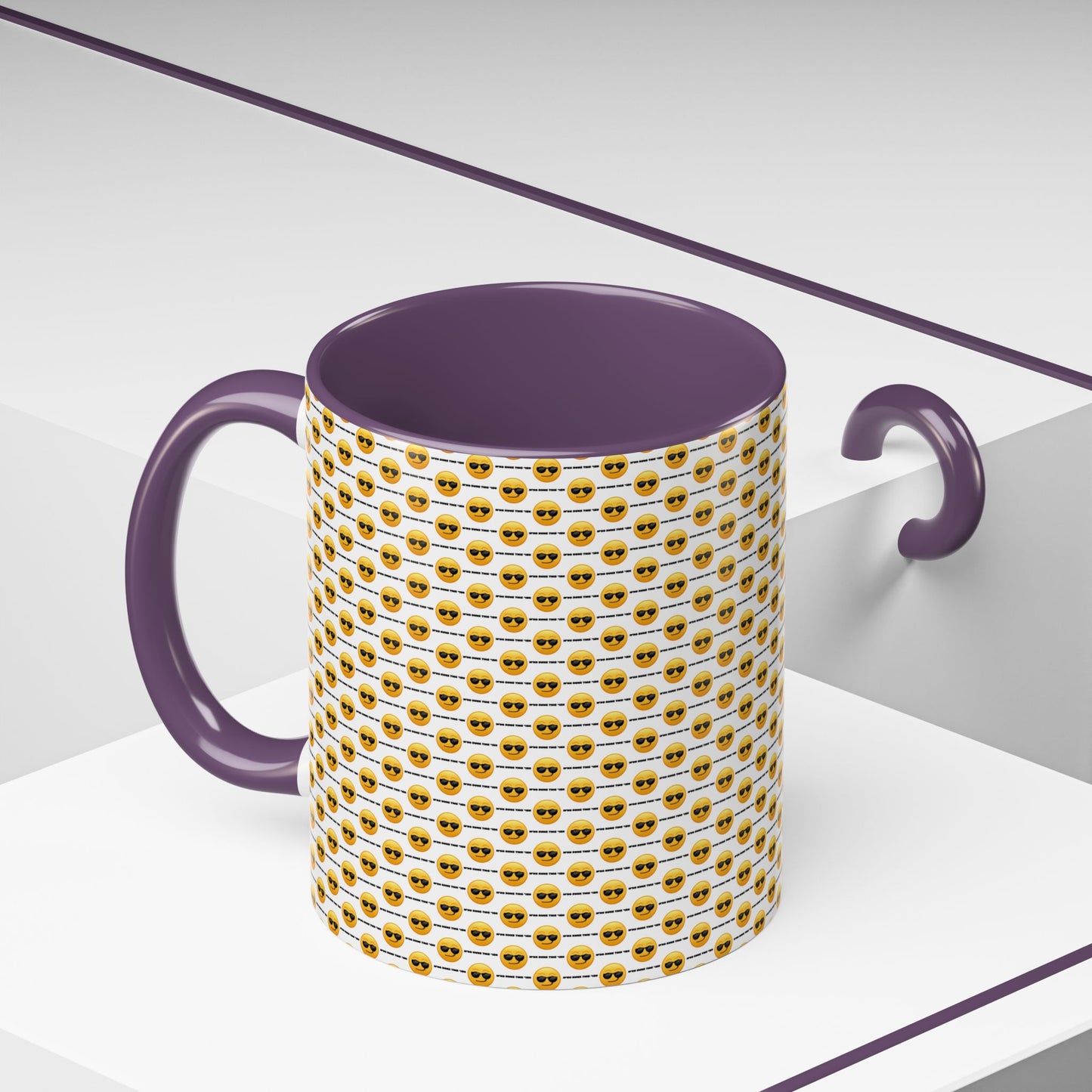 Sunglasses Emoji Pattern Accent Coffee Mug (11 oz) Asking "Who Run's This Ish"