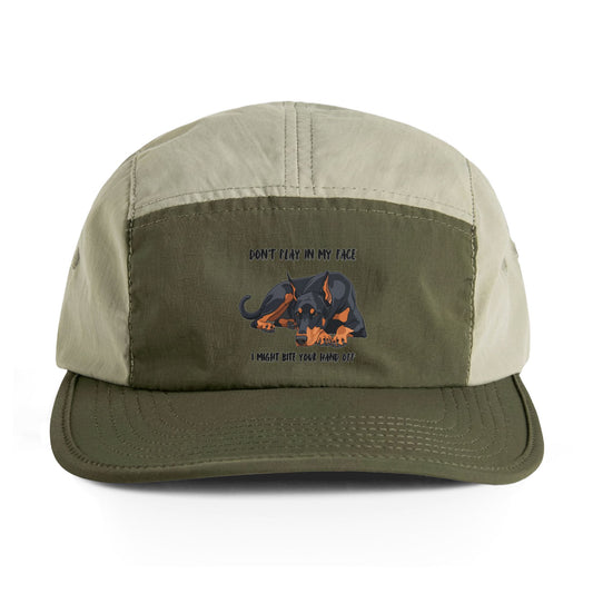 Two-Tone Nylon Cap — Doberman 'Don’t Play in My Face' Graphic Hat