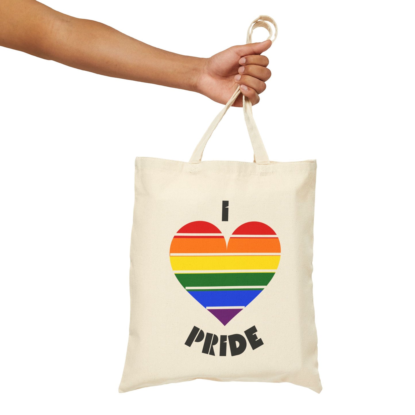 Pride Heart Tote Bag — Rainbow 'I Heart Pride' Cotton Canvas Shopper