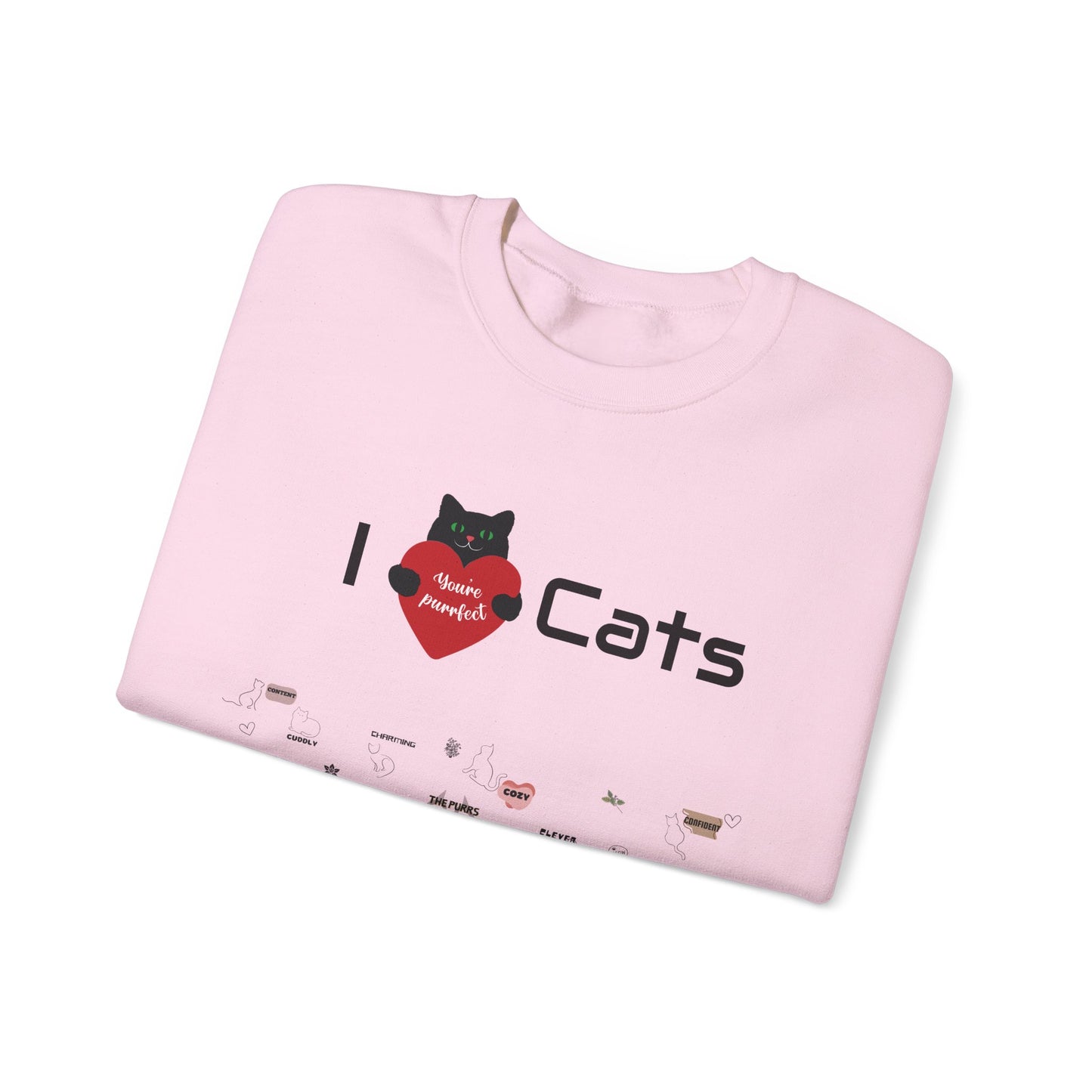"I Love Cats" Unisex Heavy Blend Crewneck Sweatshirt: This design displays all the complex emotions of being a cat parent