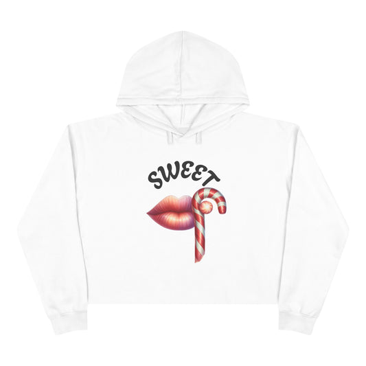 Sweet Candy Lips Crop Hoodie — Graphic Festive Women's Cropped Sweatshirt