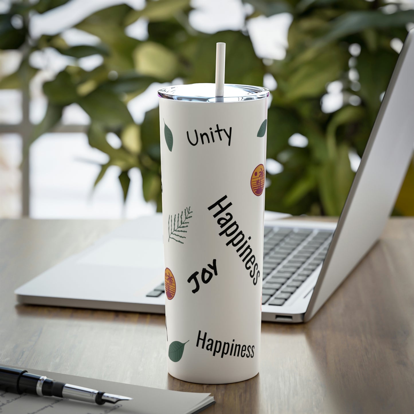 "Peace & Love" - Skinny Steel Tumbler with Straw, 20oz