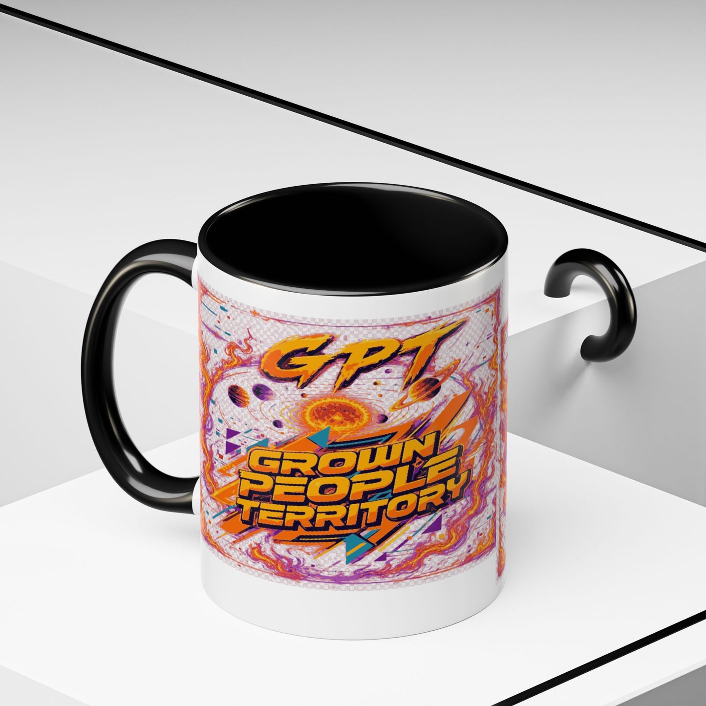 Accent Coffee Mug — "GPT: Grown People Territory" Bold Graphic Coffee Cup