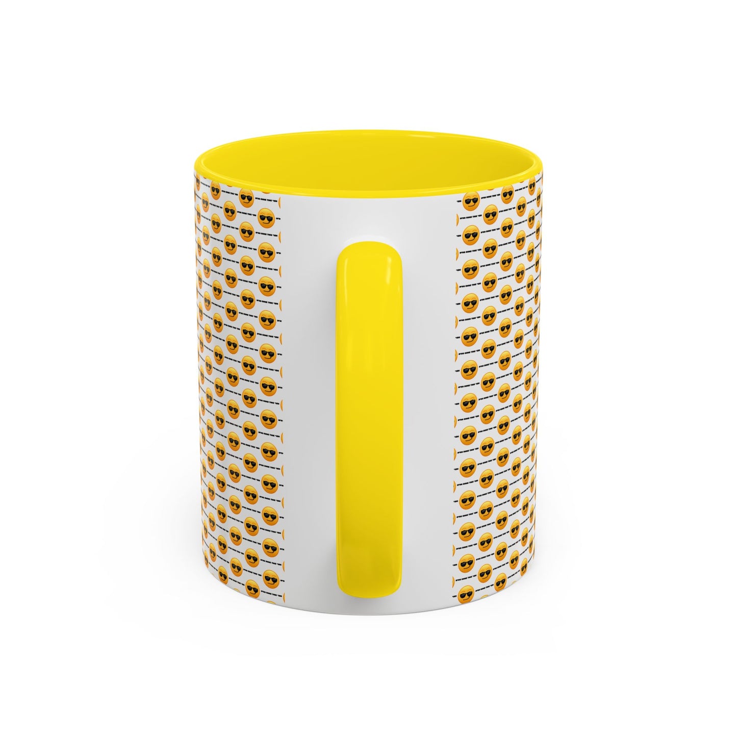 Sunglasses Emoji Pattern Accent Coffee Mug (11 oz) Asking "Who Run's This Ish"