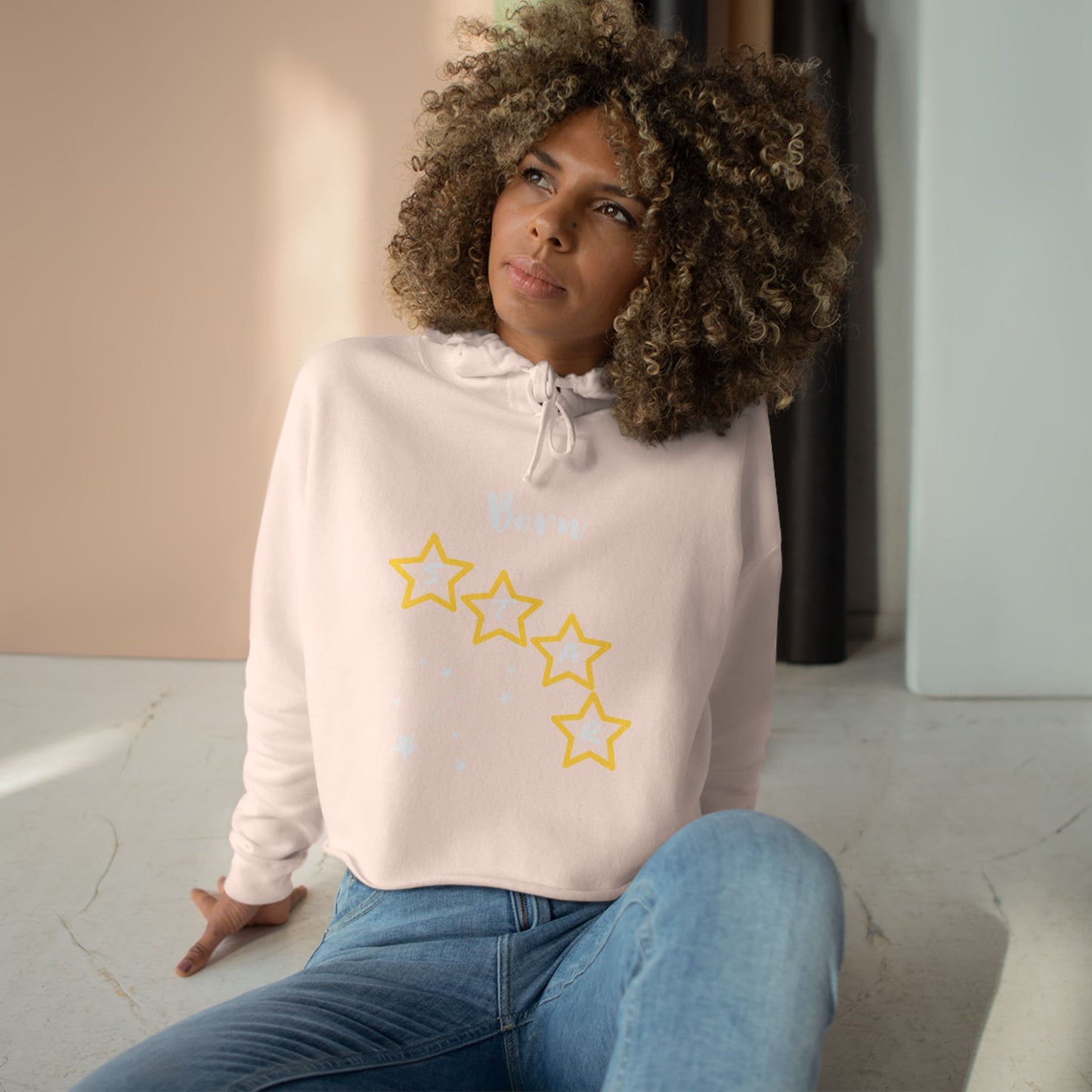 Born Star Crop Hoodie — Women's Celestial Graphic Cropped Hoodie