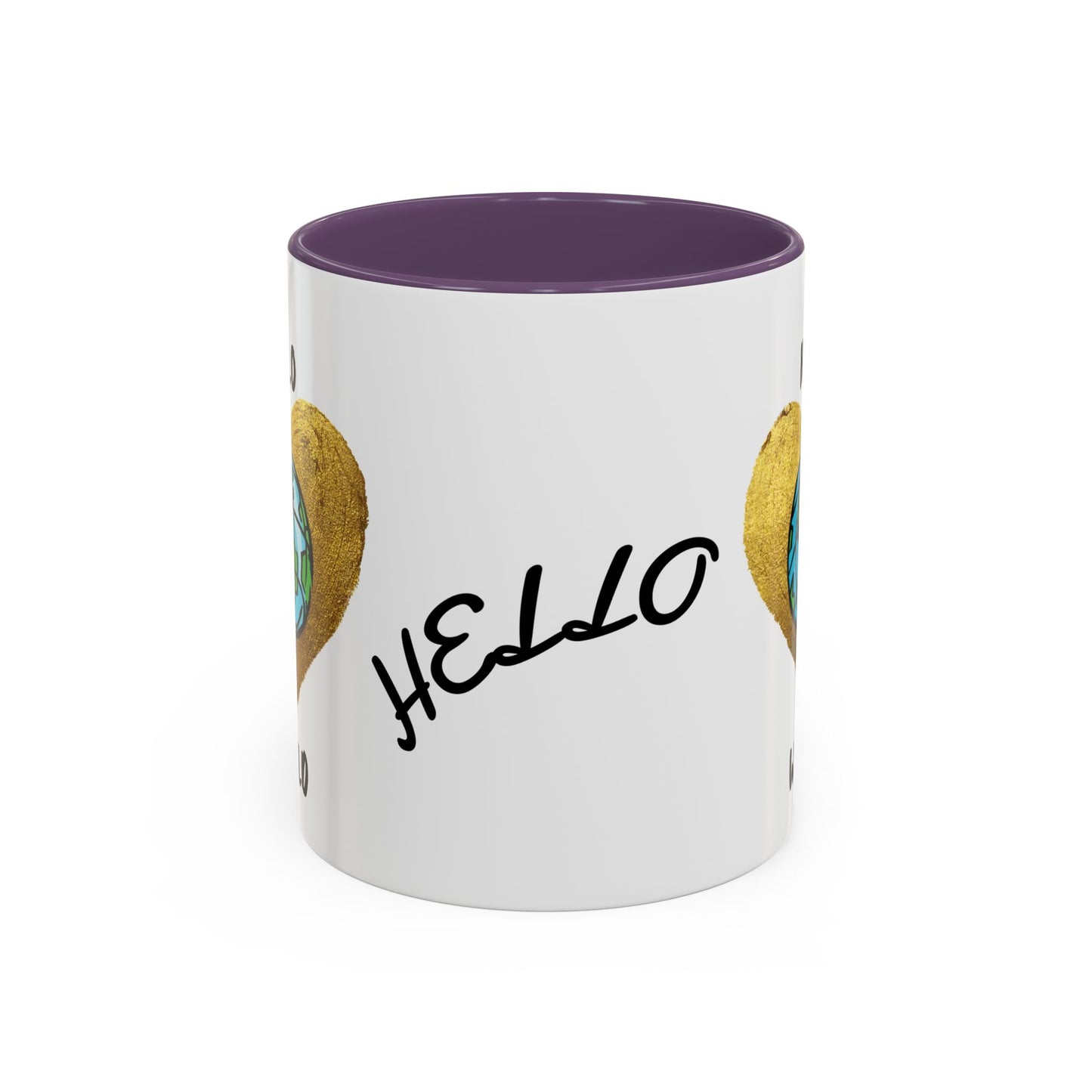 Hello World Coffee Mug — Heart Globe Accent 11oz