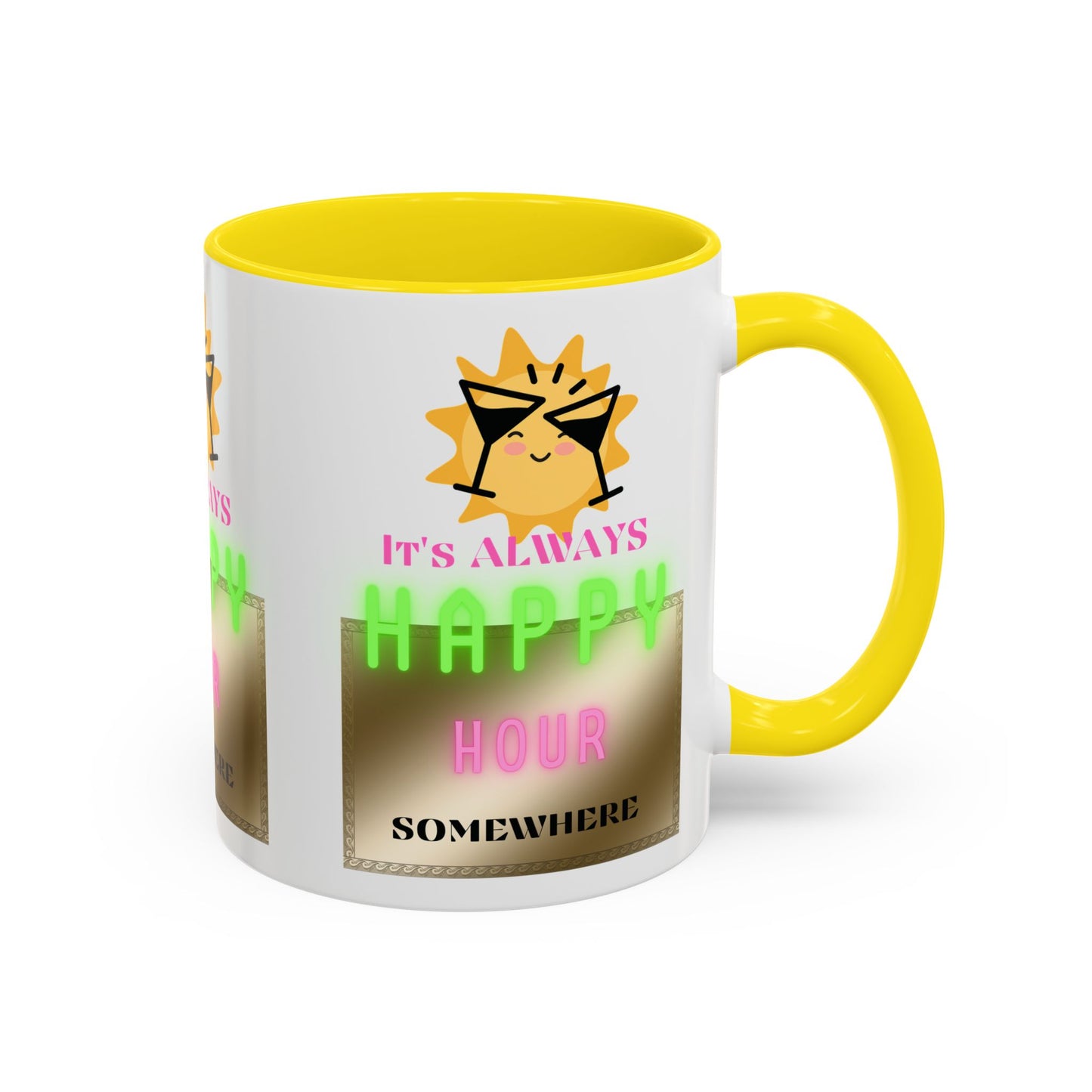 Coffee Mug — "It's Always Happy Hour Somewhere" Neon Sun Cocktail Accent Mug