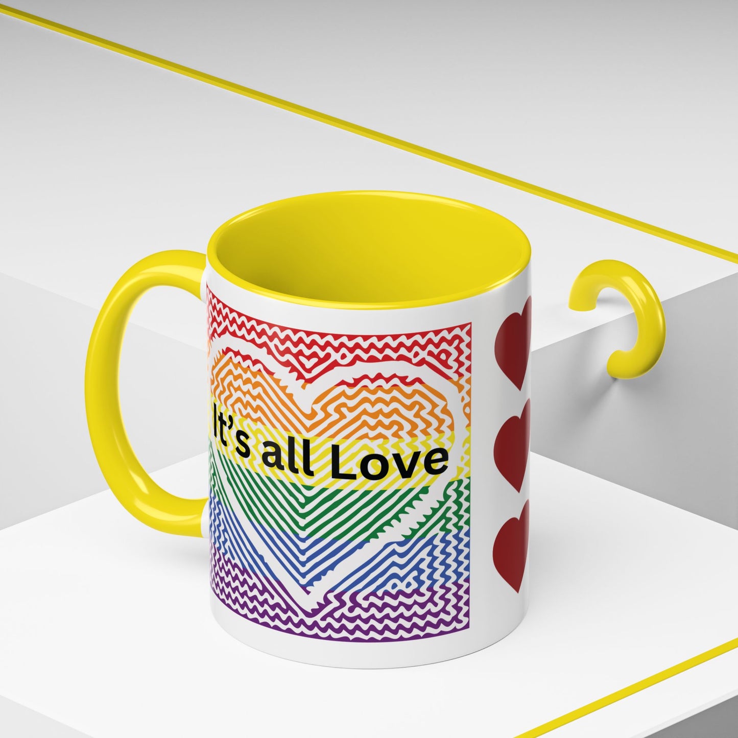 It's All Love Rainbow Heart Coffee Mug — Pride Accent Mug (11/15oz)