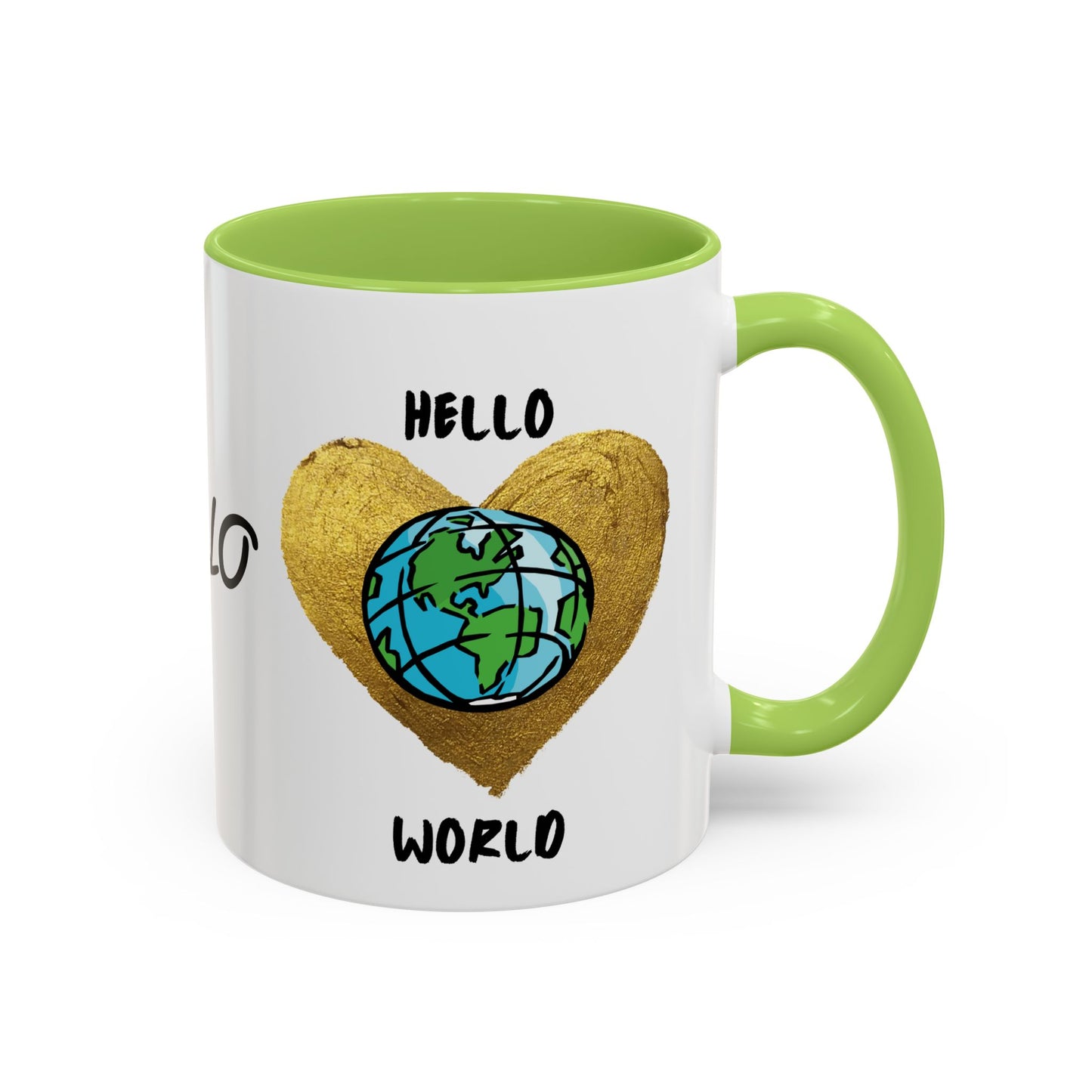 Hello World Coffee Mug — Heart Globe Accent 11oz