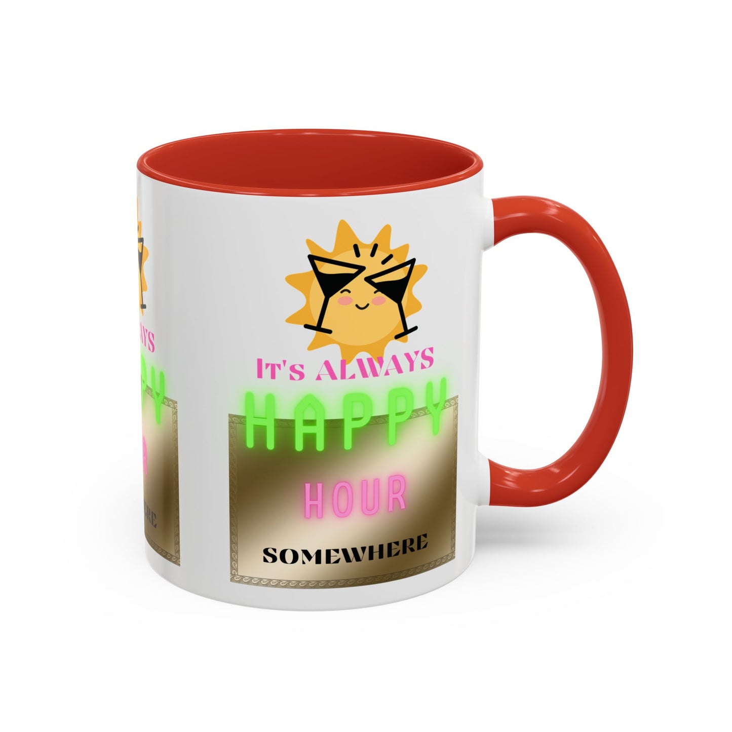 Coffee Mug — "It's Always Happy Hour Somewhere" Neon Sun Cocktail Accent Mug