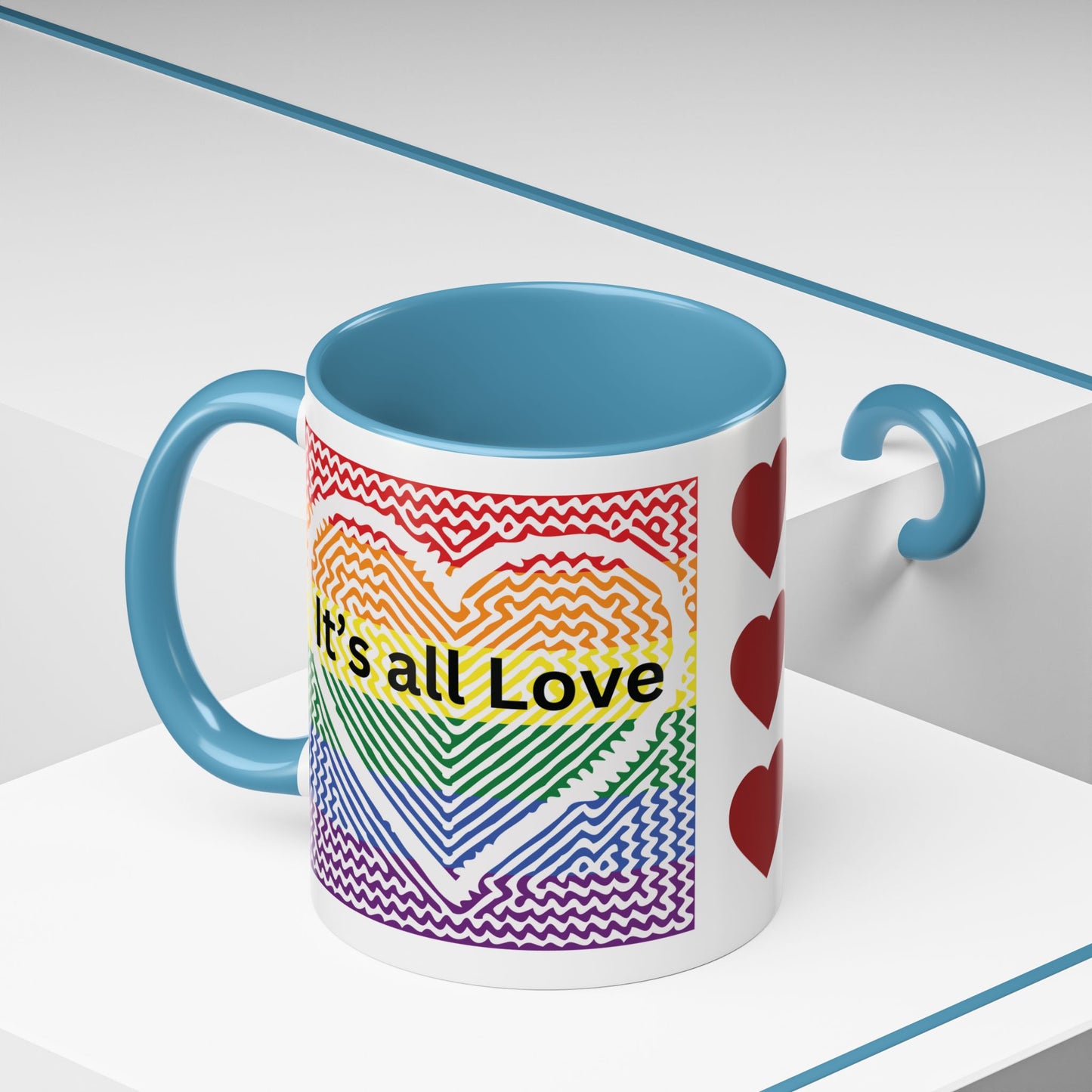 It's All Love Rainbow Heart Coffee Mug — Pride Accent Mug (11/15oz)
