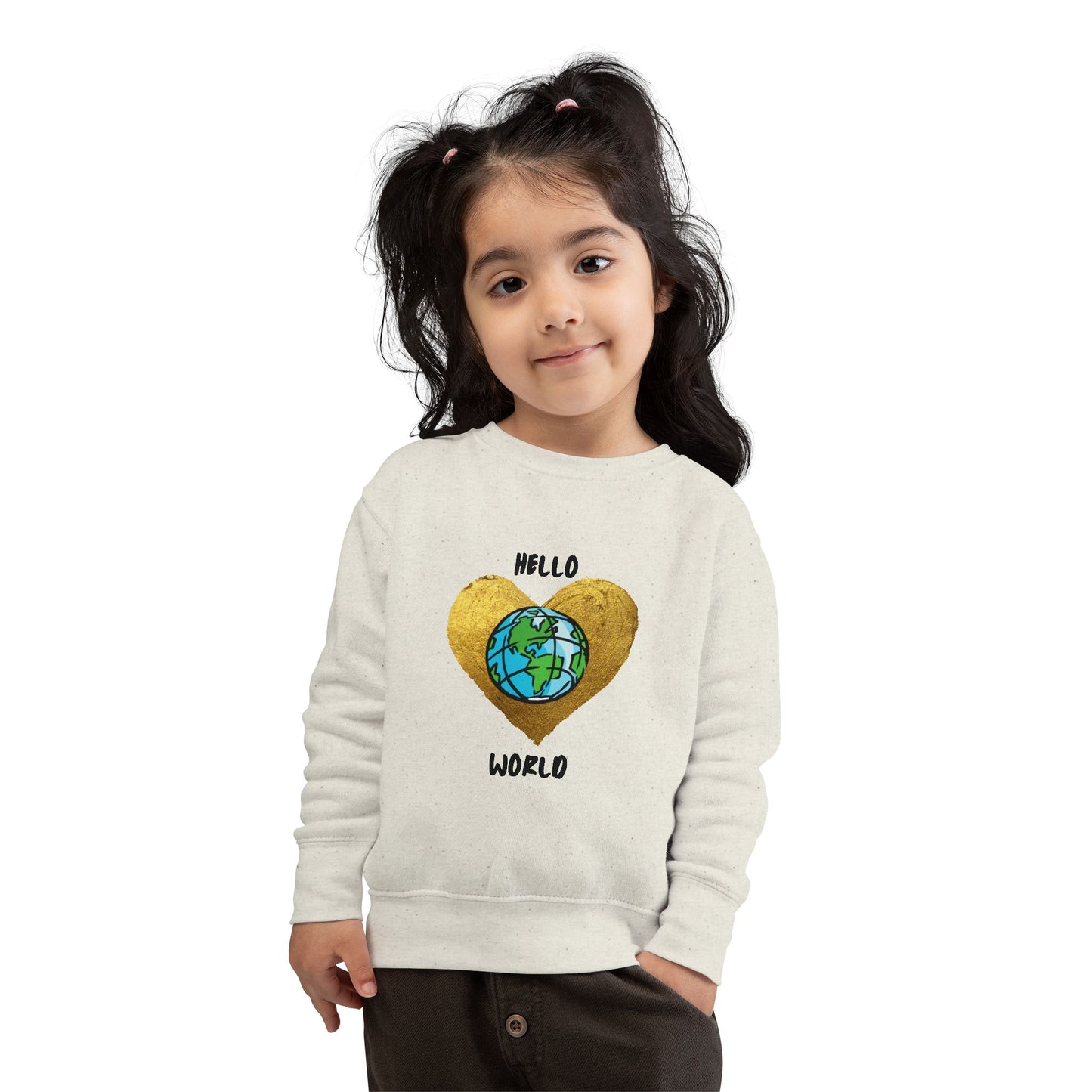 Toddler Sweatshirt - "Hello World" Earth Heart Graphic