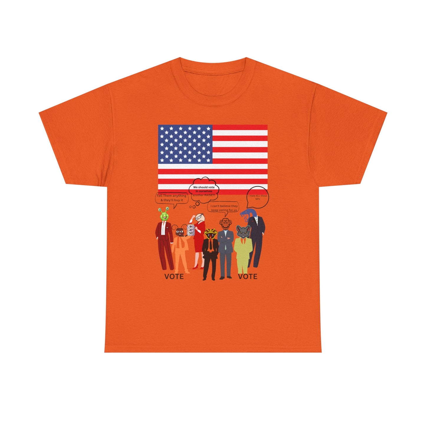 Patriotic 'Vote' Graphic Tee — American Flag Politicians-Lizard Forms Encouraging Voting