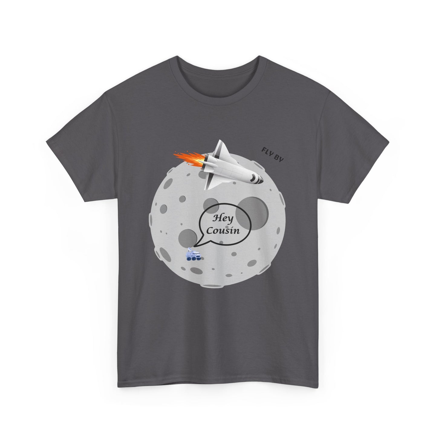 Hey Cousin Rocket Moon T-Shirt — Cute Retro Space Plane Graphic Tee