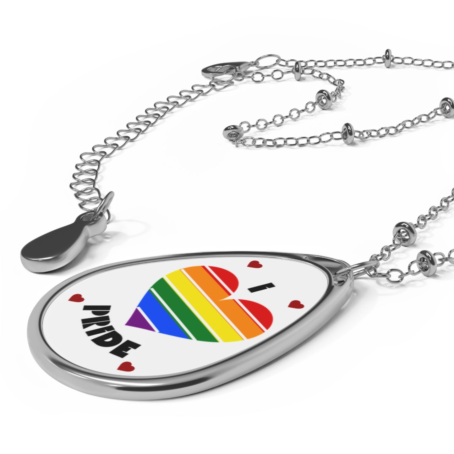 Pride Heart Oval Necklace — Rainbow 'I Heart  PRIDE' Pendant