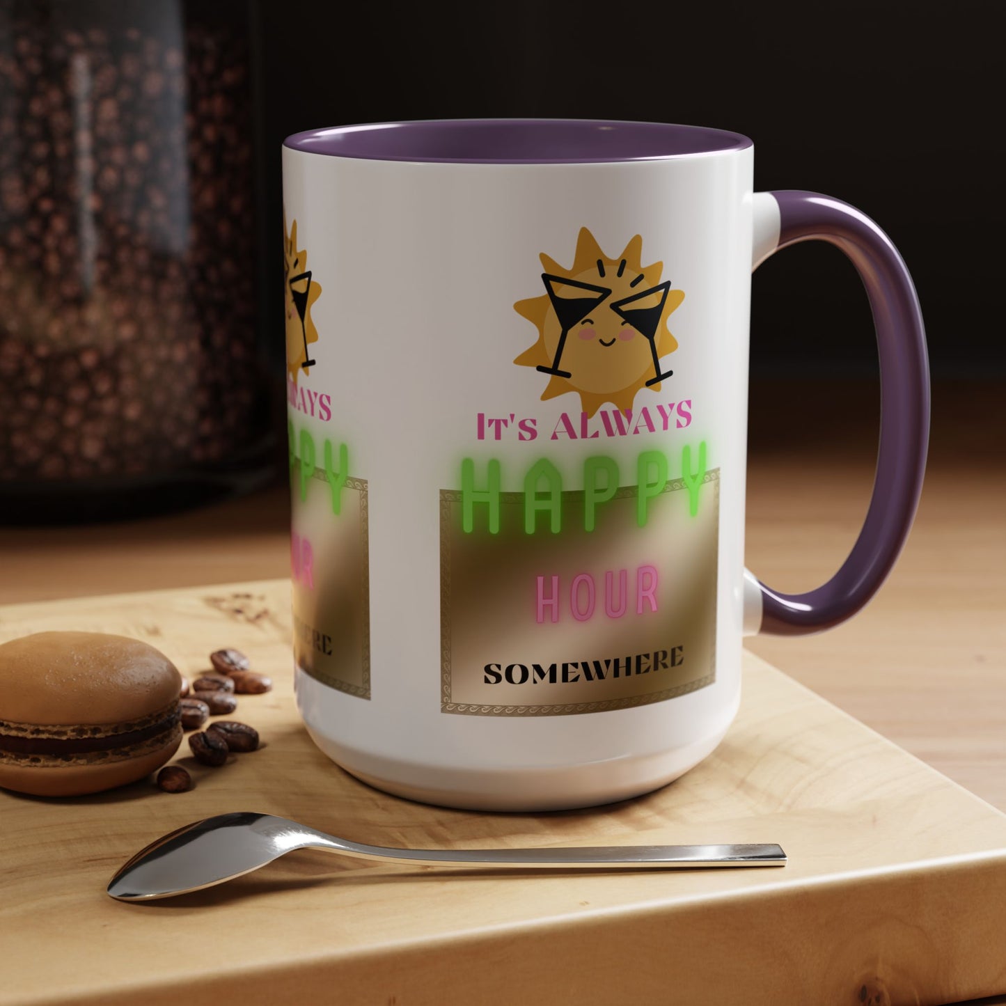 Coffee Mug — "It's Always Happy Hour Somewhere" Neon Sun Cocktail Accent Mug