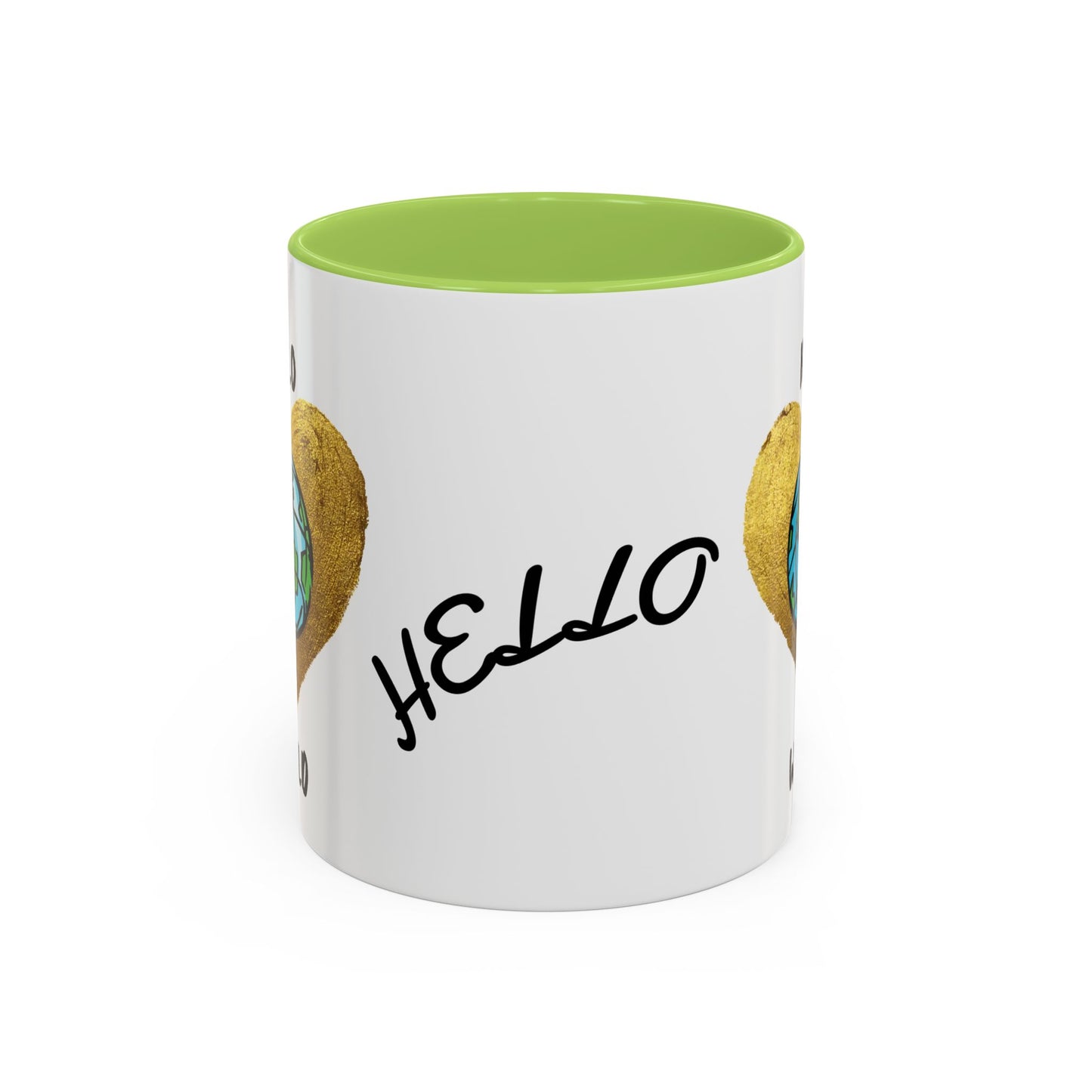 Hello World Coffee Mug — Heart Globe Accent 11oz