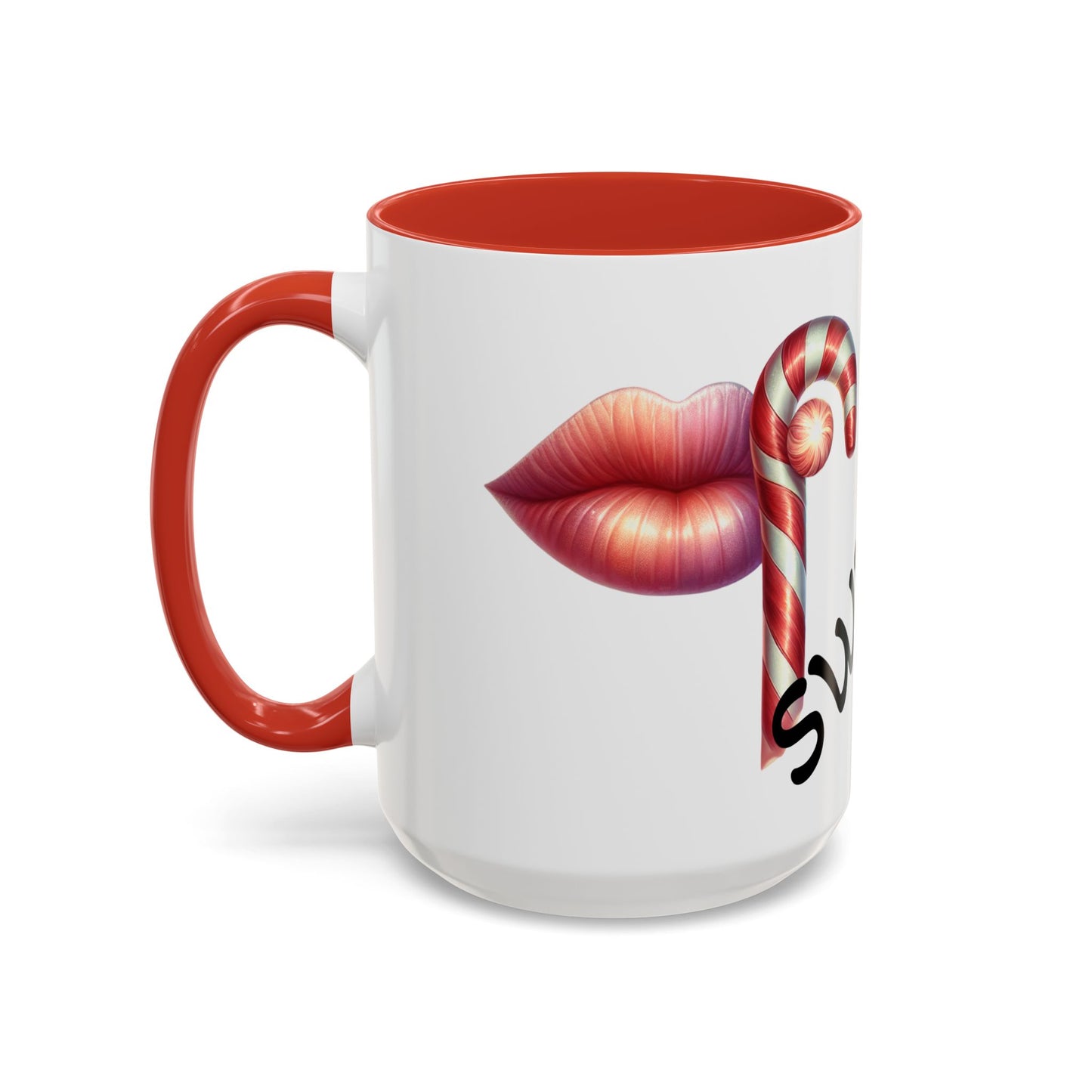 Candy Cane Kiss Accent Coffee Mug — "Sweet" Holiday Hot Cocoa Cup