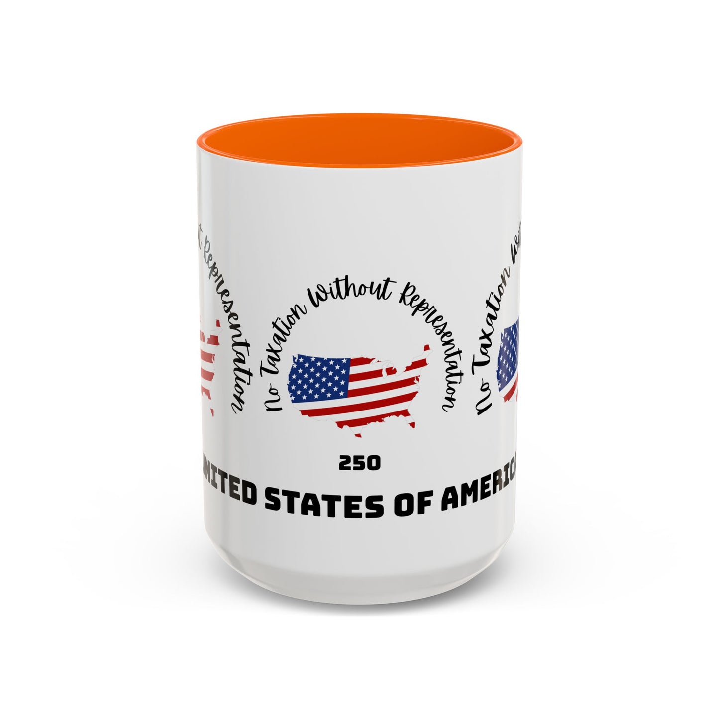 United States Map Flag Coffee Mug — "No Taxation Without Representation" 11/15oz Accent