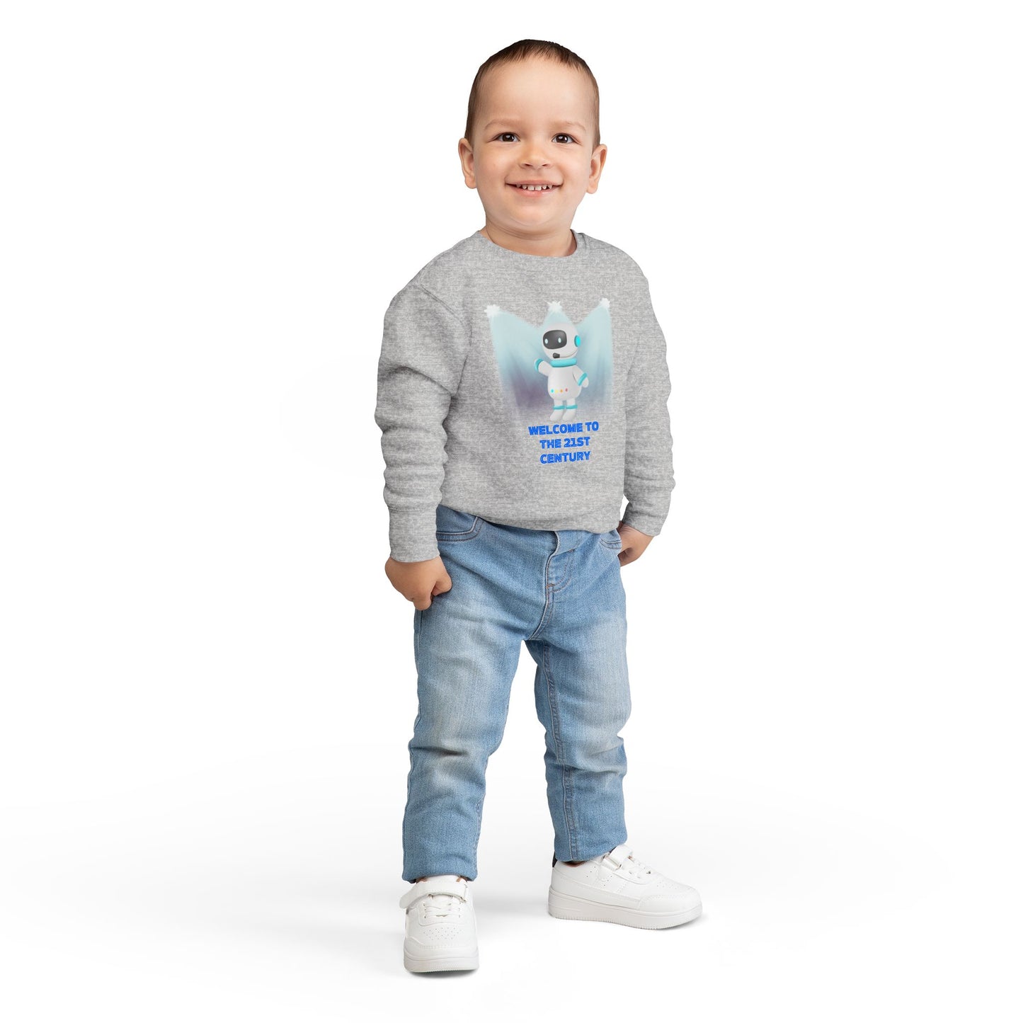 Toddler Sweatshirt - Cute Robot "Welcome to the 21st Century" Kids Crewneck