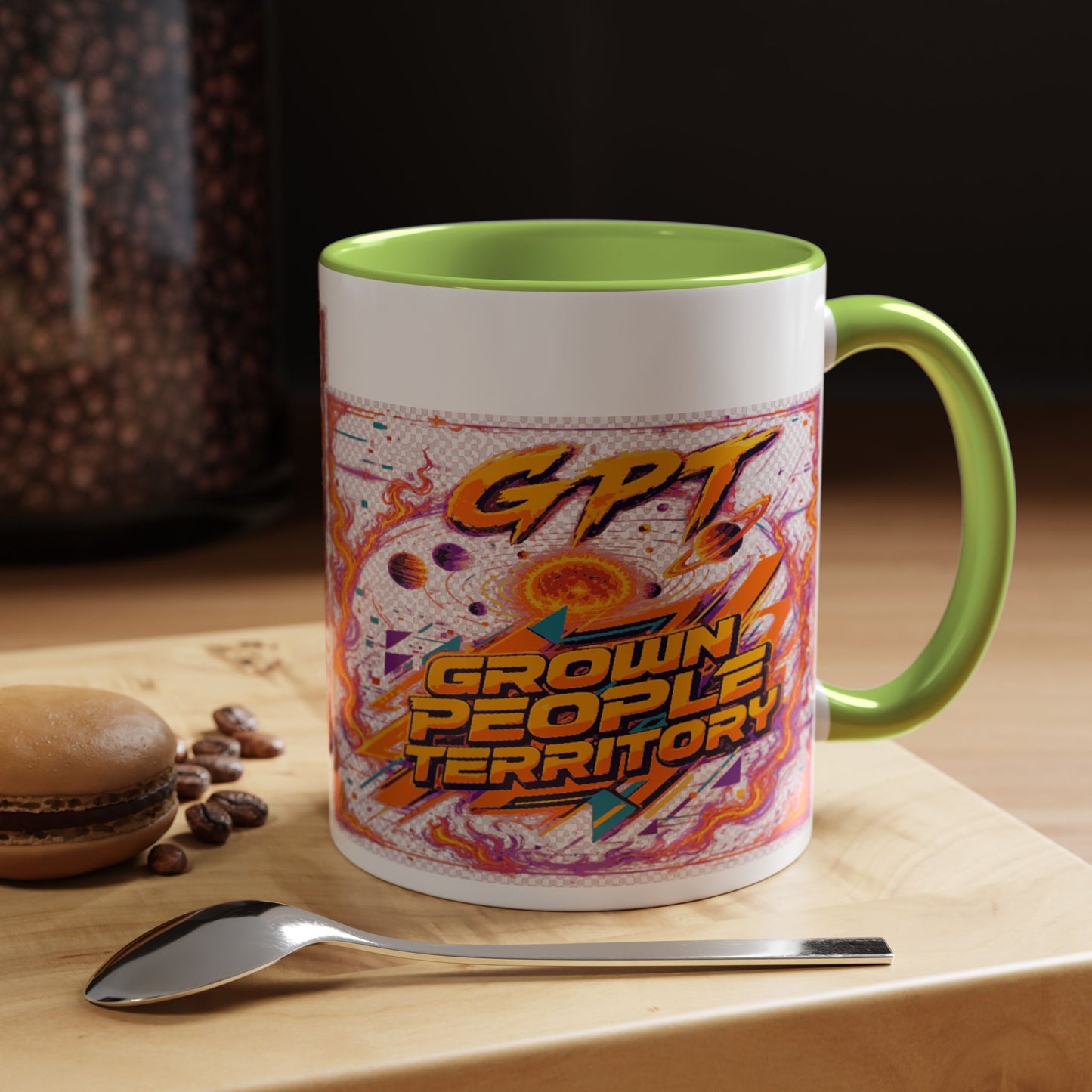 Accent Coffee Mug — "GPT: Grown People Territory" Bold Graphic Coffee Cup