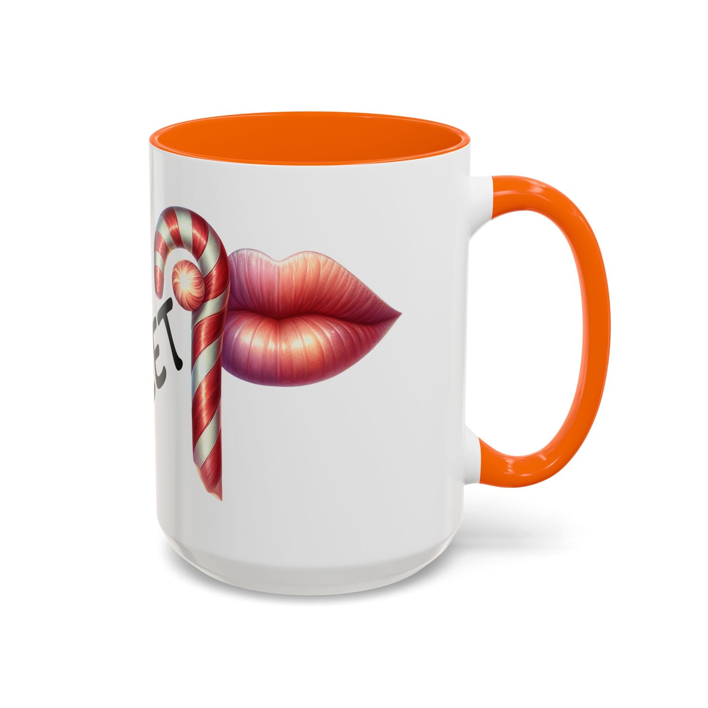 Candy Cane Kiss Accent Coffee Mug — "Sweet" Holiday Hot Cocoa Cup