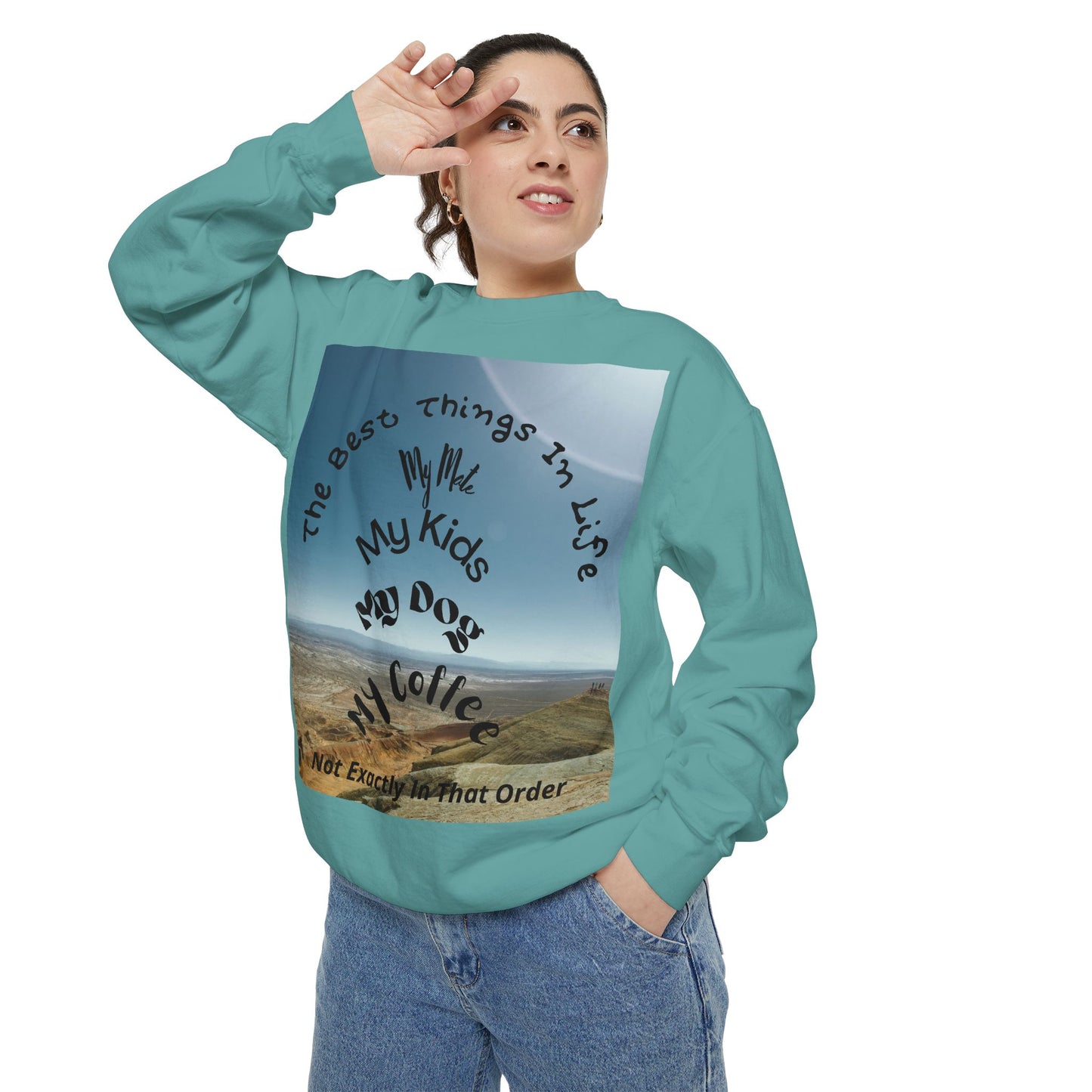 Coastal Family Vibes Sweatshirt — "The Best Things in Life" Graphic Crewneck