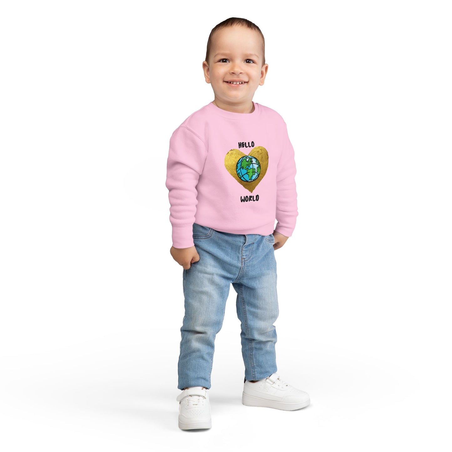 Toddler Sweatshirt - "Hello World" Earth Heart Graphic