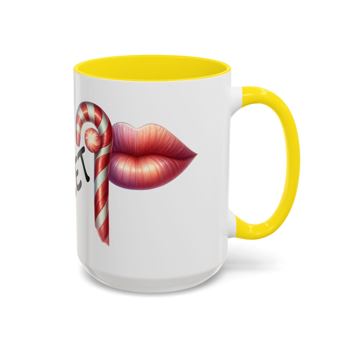 Candy Cane Kiss Accent Coffee Mug — "Sweet" Holiday Hot Cocoa Cup