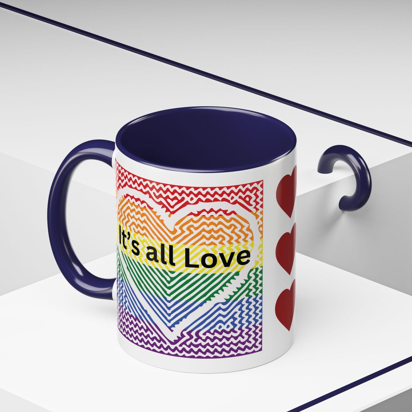 It's All Love Rainbow Heart Coffee Mug — Pride Accent Mug (11/15oz)