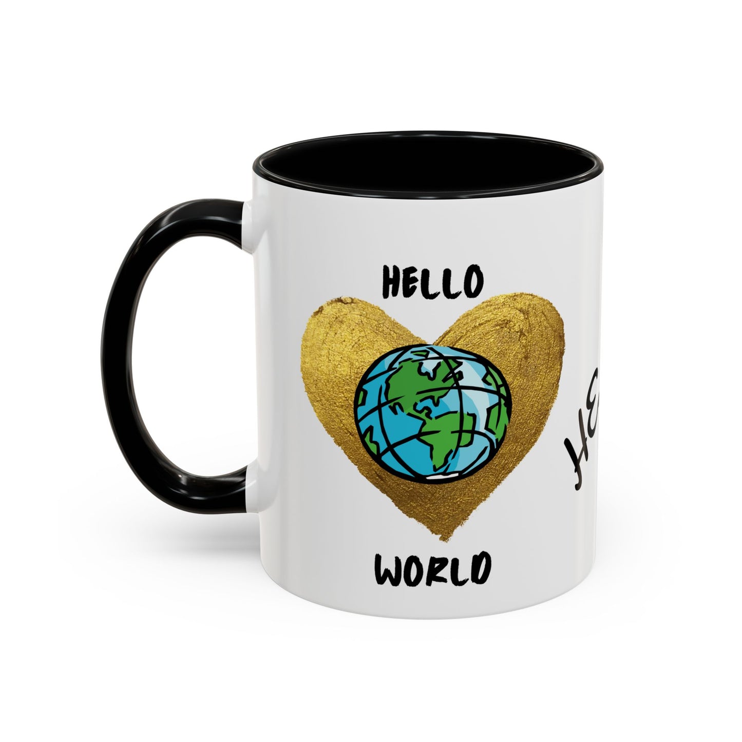 Hello World Coffee Mug — Heart Globe Accent 11oz