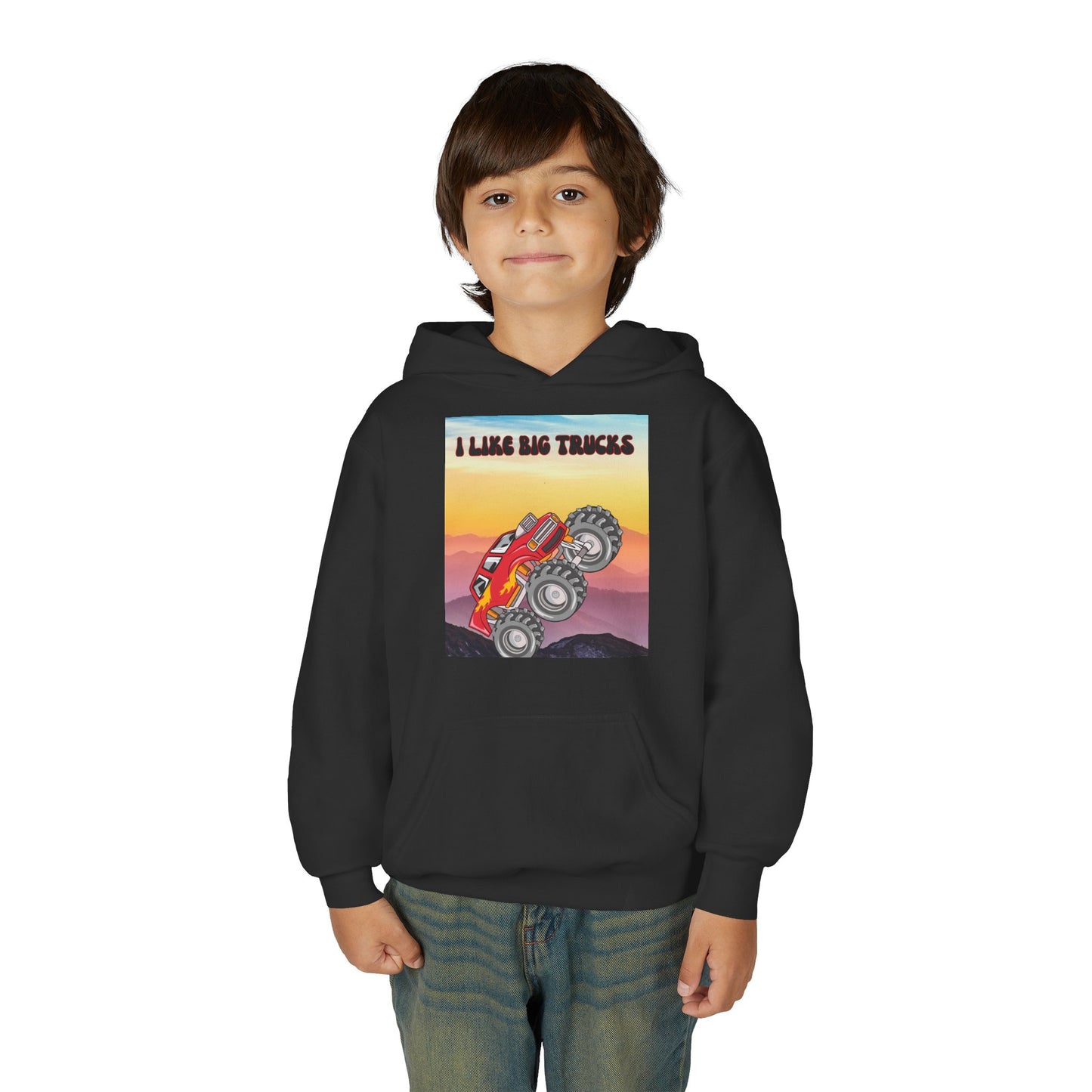 Youth Hoodie — "I Like Big Trucks" Monster Truck Graphic