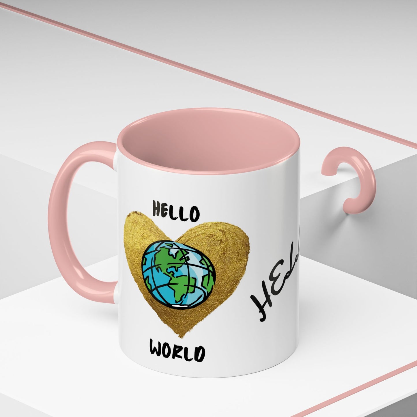 Hello World Coffee Mug — Heart Globe Accent 11oz