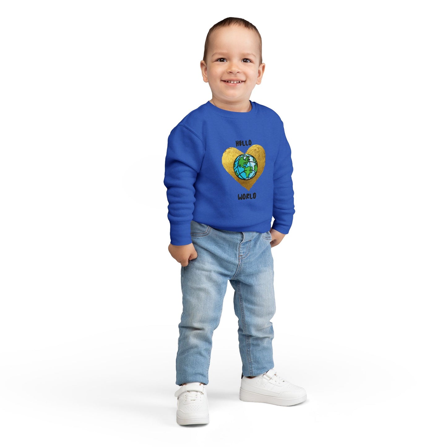Toddler Sweatshirt - "Hello World" Earth Heart Graphic