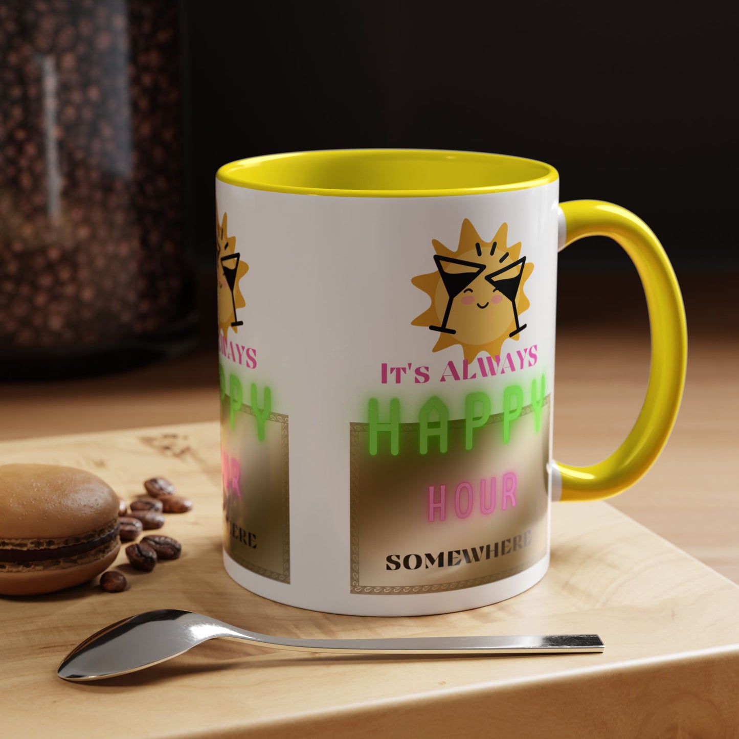 Coffee Mug — "It's Always Happy Hour Somewhere" Neon Sun Cocktail Accent Mug