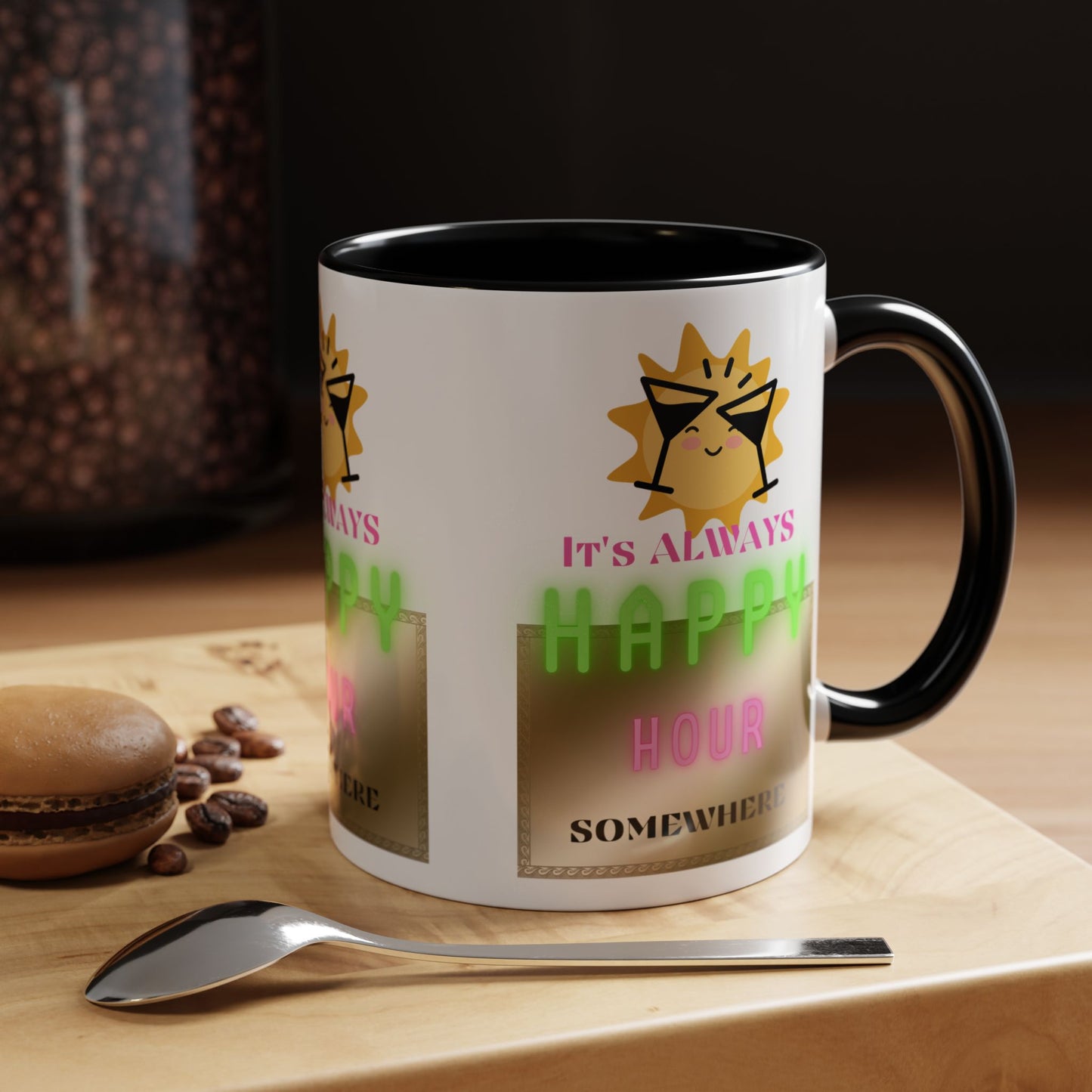 Coffee Mug — "It's Always Happy Hour Somewhere" Neon Sun Cocktail Accent Mug
