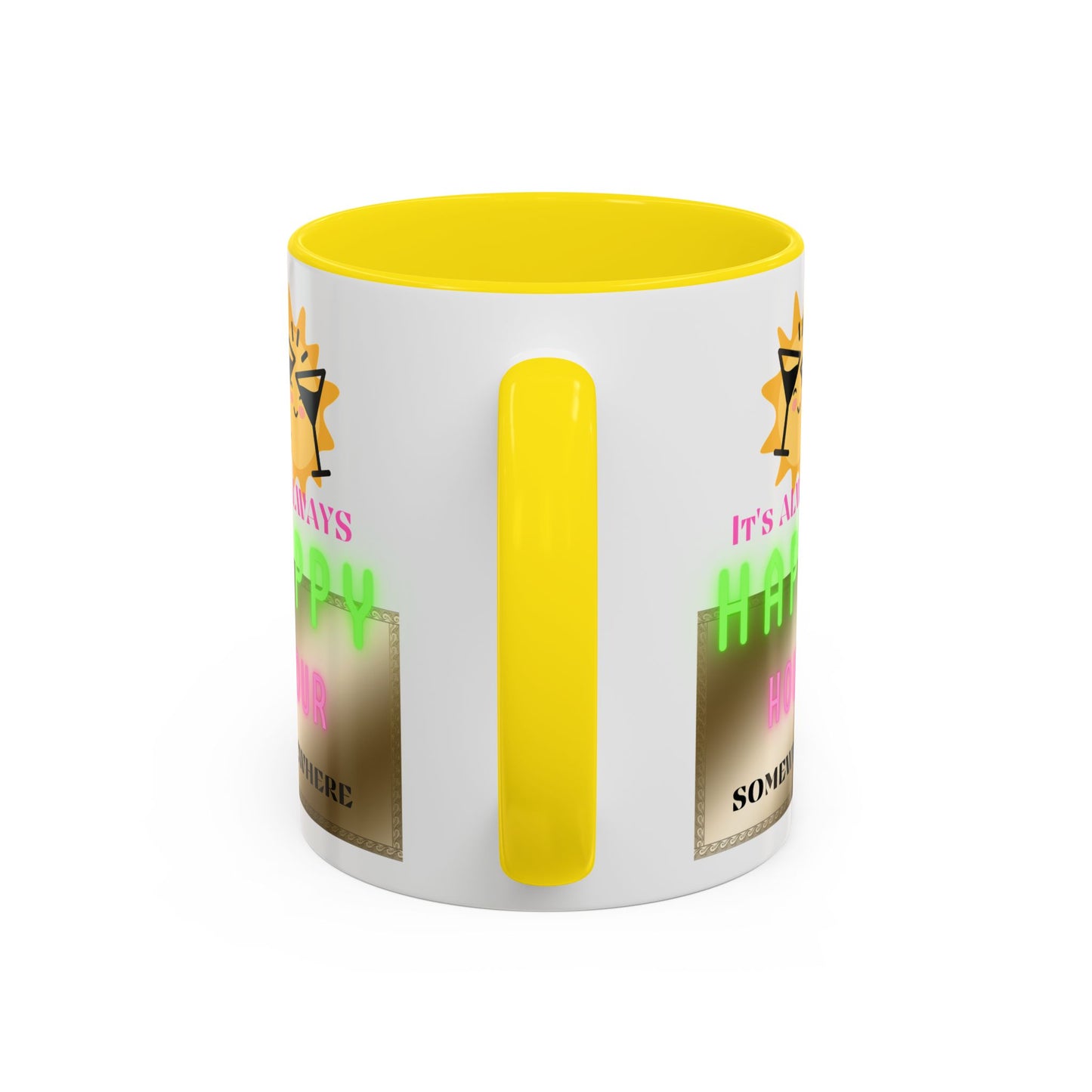Coffee Mug — "It's Always Happy Hour Somewhere" Neon Sun Cocktail Accent Mug
