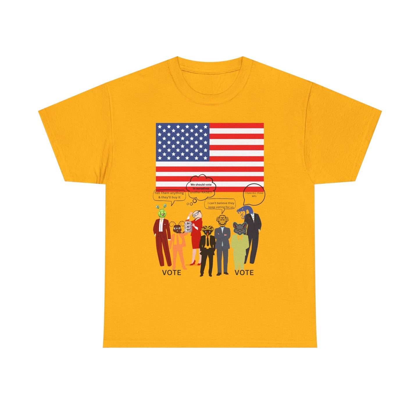 Patriotic 'Vote' Graphic Tee — American Flag Politicians-Lizard Forms Encouraging Voting