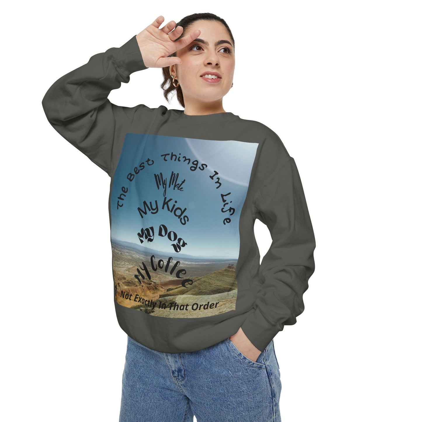 Coastal Family Vibes Sweatshirt — "The Best Things in Life" Graphic Crewneck
